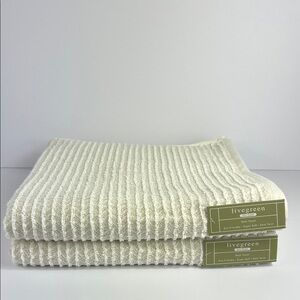 Livegreen Eco-Friendly Bath Towels Taupe White Tweed Cotton Zero Twist 2 Pc NEW